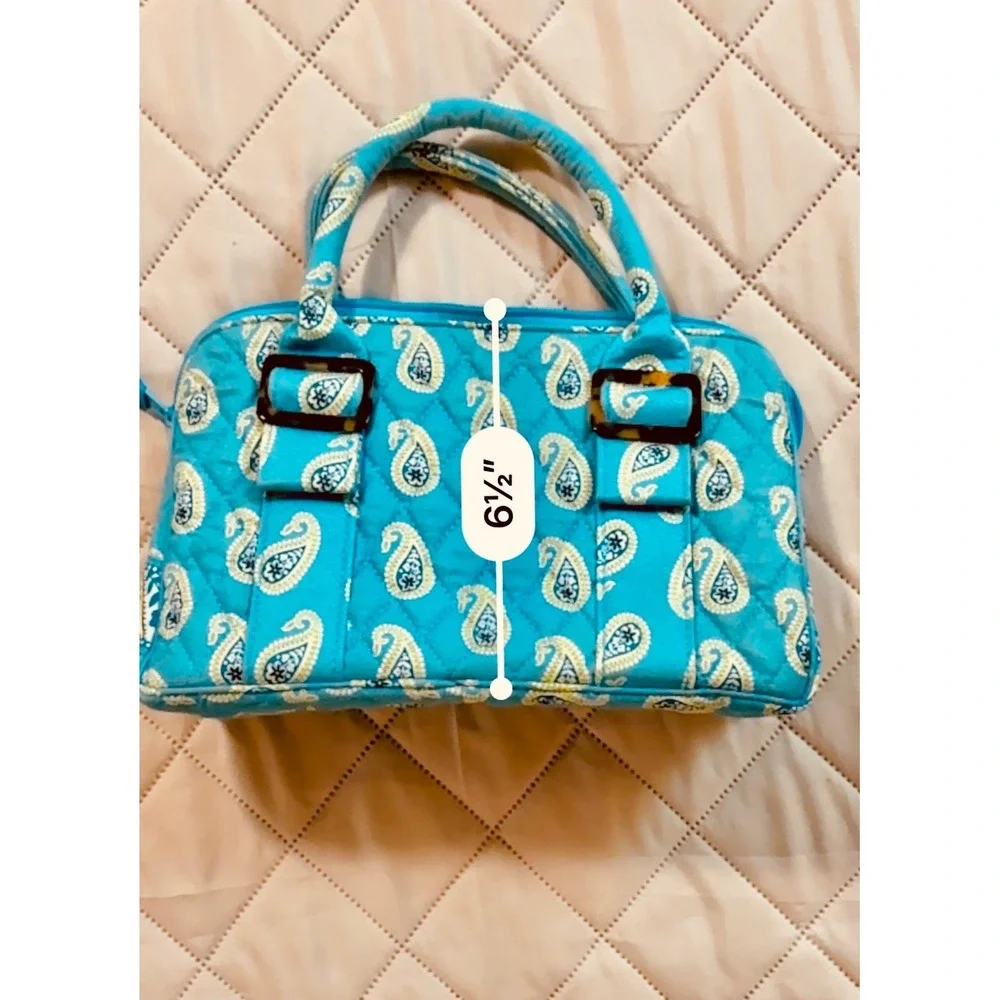 Vera Bradley Blue Paisley Quilted Satchel Handbag Top‎ Handle Tortoise Buckle